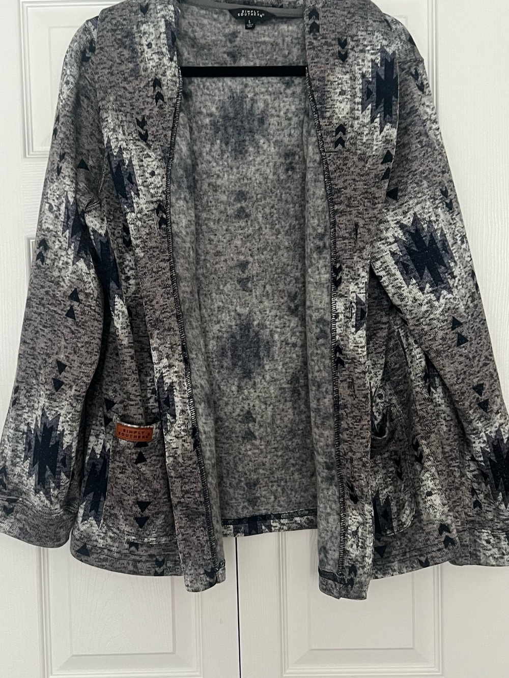 Simply Southern Gray Aztec Open-Front Hooded Cardigan